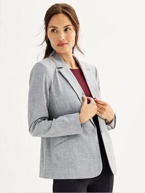 Worthington Gray One Button Career Blazer Jacket Women’s Size 12